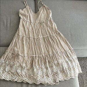 Jessica Simpson Brown and Cream Gingham Midi Dress